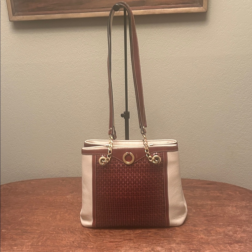 Bally Vintage Two Tone Woven Leather Shoulder Bag